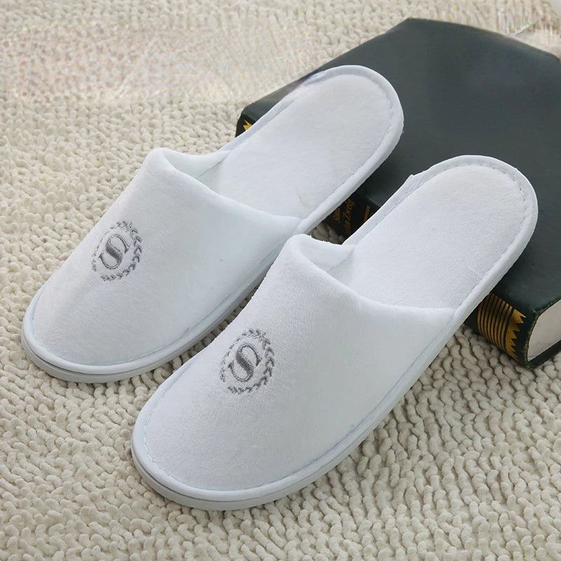 5Pairs/Lot White Terry fleece Men Women Kids Cheap Disposable Hotel Slippers Cotton Slides Home Travel SPA Slipper Hospitality