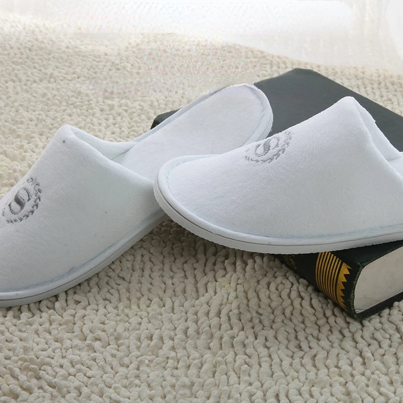 5Pairs/Lot White Terry fleece Men Women Kids Cheap Disposable Hotel Slippers Cotton Slides Home Travel SPA Slipper Hospitality