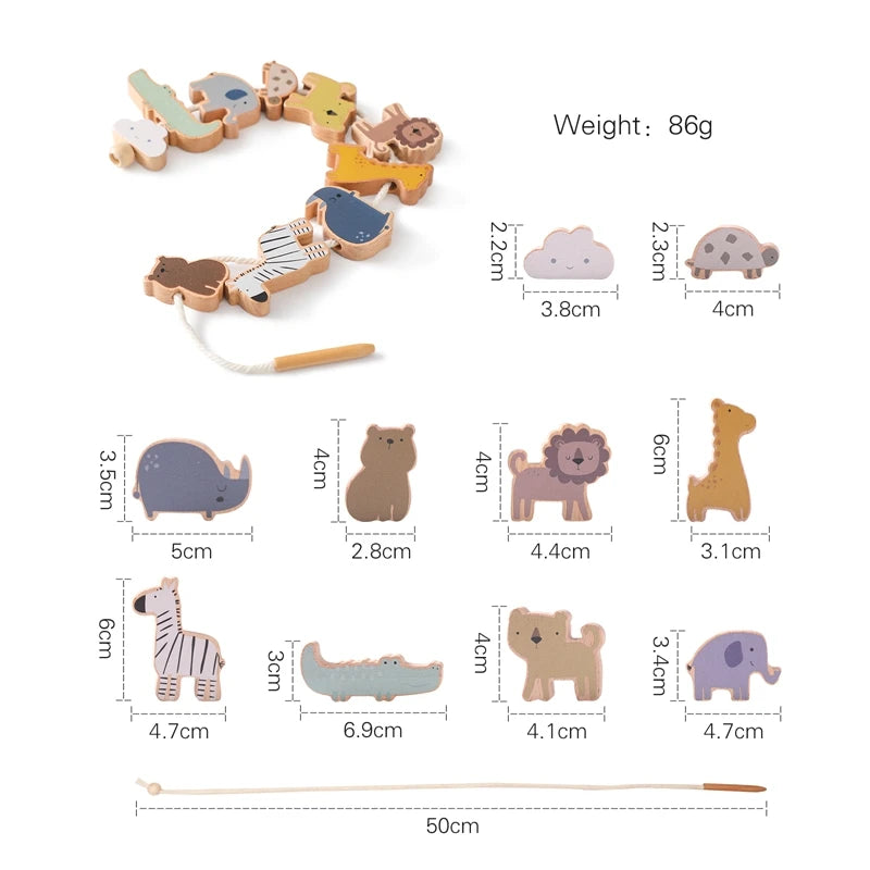 Baby Animal Threading Toys Wooden Stacking Toys Blocks Board Games Wooden Toys Baby Animal Stringing Threading Beads Toys Gift