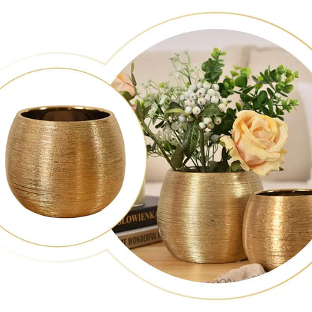 European Gold-Plated Ceramic Flower Pot Succulent Brushed Fleshy Round Vase Living Room Decoration Flower Device