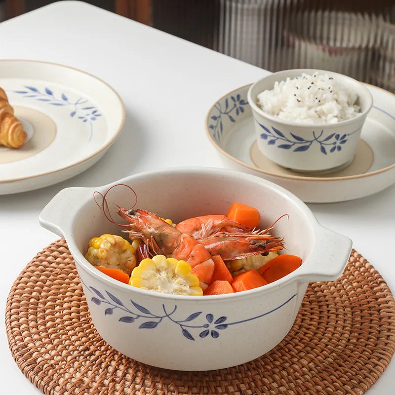 Japanese Retro Ceramic Dinnerware Set Stoneware Bowls Plates Dishes Soup Cups Minimalist Tableware