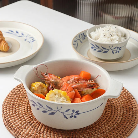 Japanese Retro Ceramic Dinnerware Set Stoneware Bowls Plates Dishes Soup Cups Minimalist Tableware