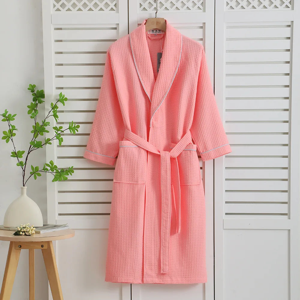 Pure Cotton Nightgown Men And Women Summer Cotton Waffle Bathrobe Couple Four Seasons Thin Bathrobe