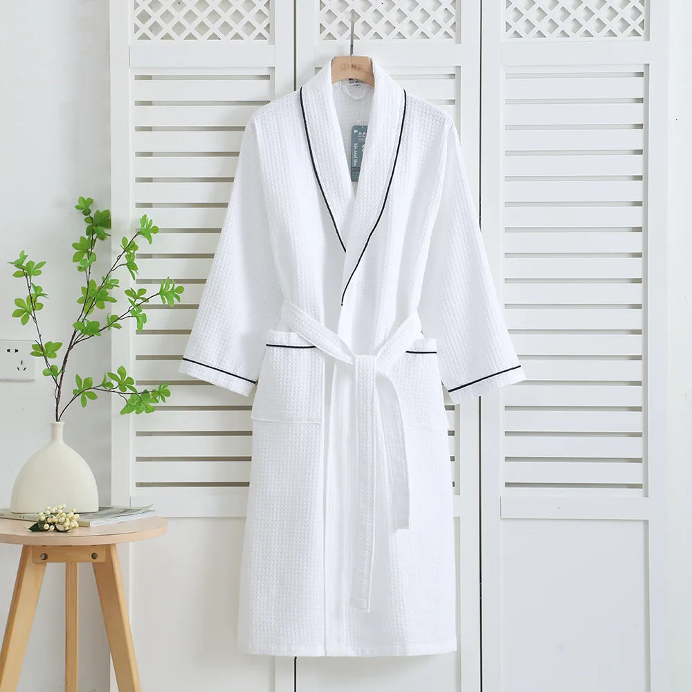 Pure Cotton Nightgown Men And Women Summer Cotton Waffle Bathrobe Couple Four Seasons Thin Bathrobe
