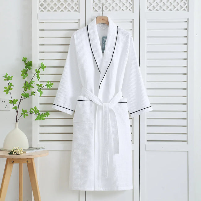 Pure Cotton Nightgown Men And Women Summer Cotton Waffle Bathrobe Couple Four Seasons Thin Bathrobe