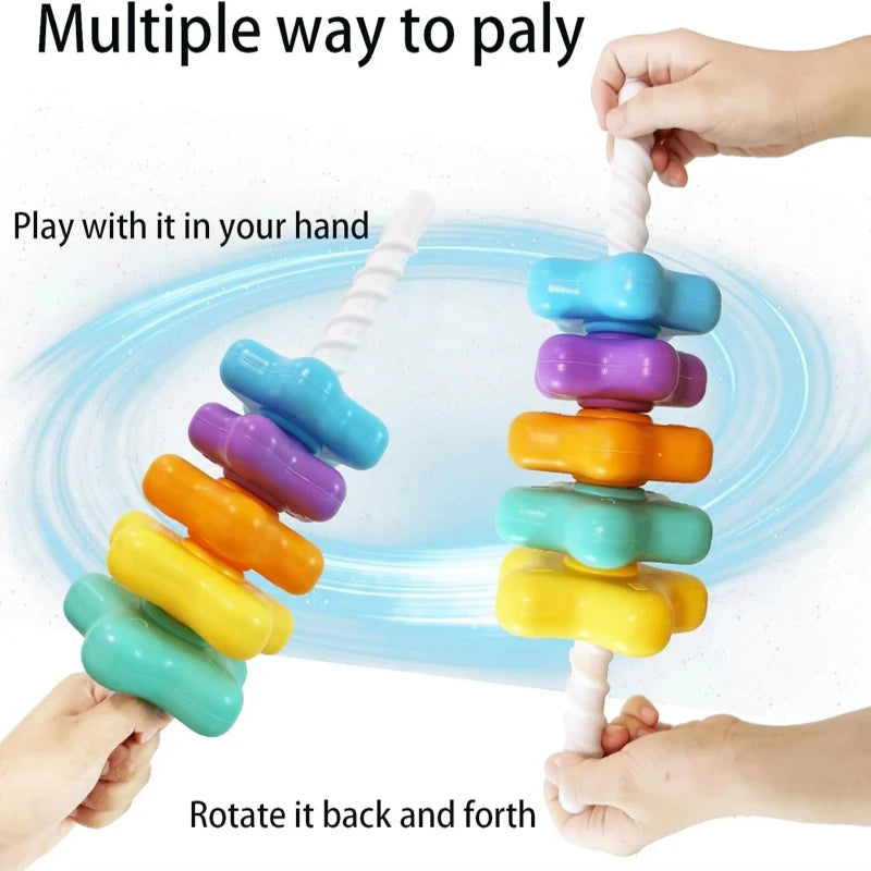 Montessori Rotating Rainbow Tower Baby stacking Puzzle Toys Develop Educational Game Fine Motor Skills Interactive Toys for Kids