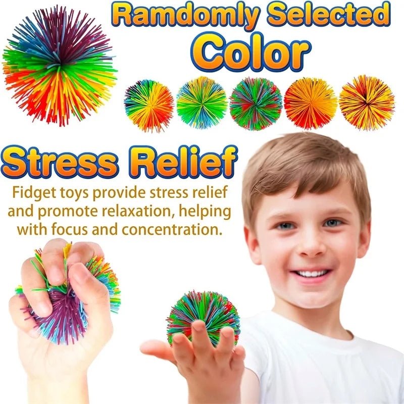 4-Piece Stress Relieving Sensory Toy Set with Random Colors. Bouncy Ball Is Perfect for Children and Adults
