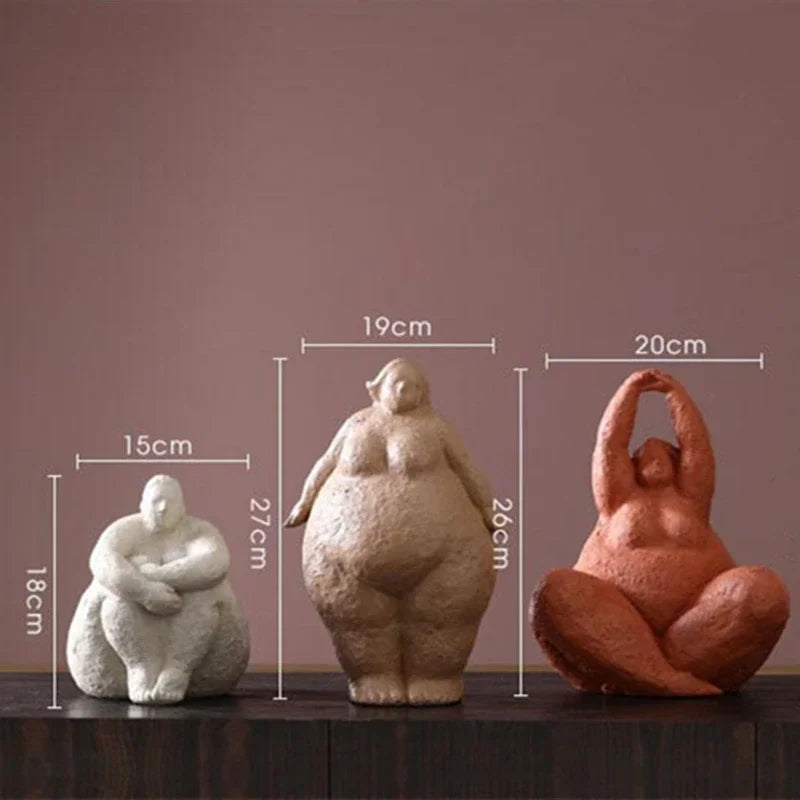 Resin Fat Lady Statues Decoration Modern Character Figurines for Interior Decorative Yoga Figures Sculpture Home Decor Loft Gift