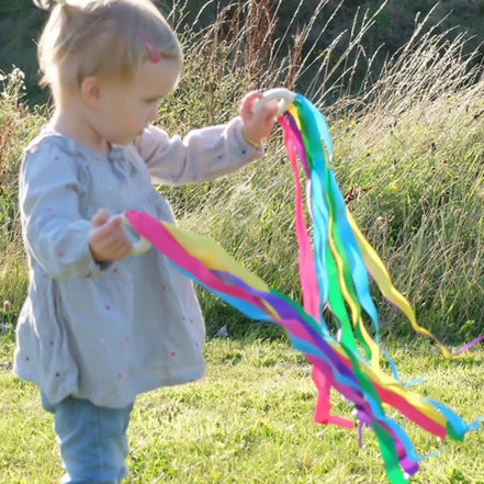 Rainbow Hand Kite Creative Dancing Ribbon Streamer With Wood Ring Wrist Sensory Toys Kids Birthday Party Favors Gifts