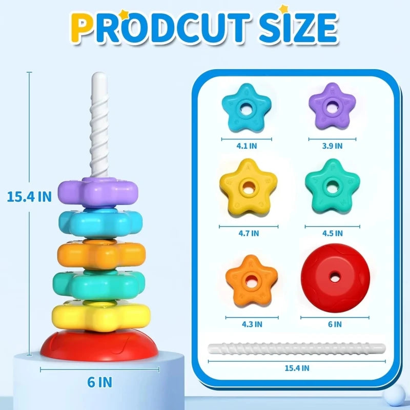 Montessori Rotating Rainbow Tower Baby stacking Puzzle Toys Develop Educational Game Fine Motor Skills Interactive Toys for Kids