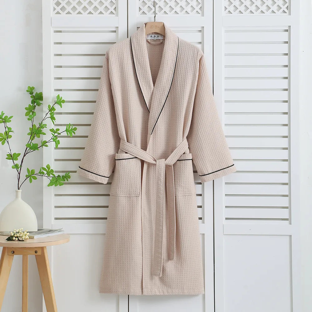 Pure Cotton Nightgown Men And Women Summer Cotton Waffle Bathrobe Couple Four Seasons Thin Bathrobe