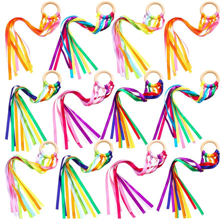 Rainbow Hand Kite Creative Dancing Ribbon Streamer With Wood Ring Wrist Sensory Toys Kids Birthday Party Favors Gifts