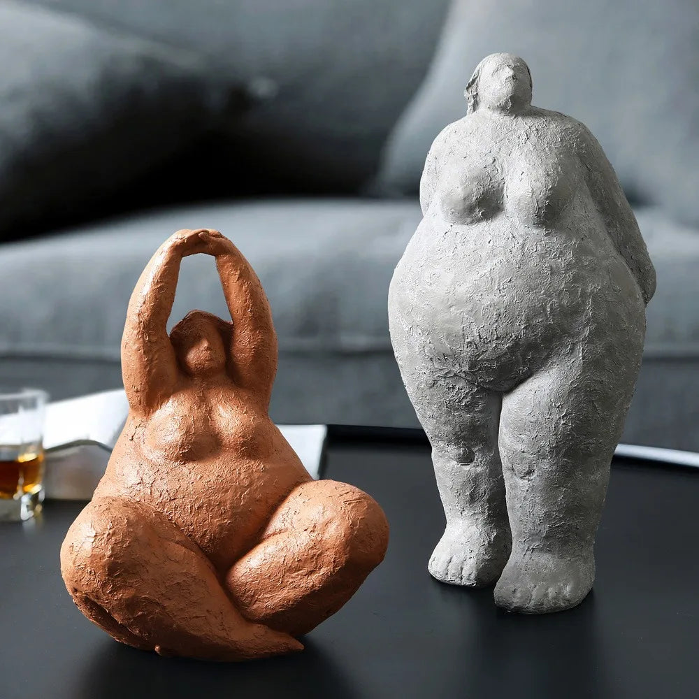 Resin Fat Lady Statues Decoration Modern Character Figurines for Interior Decorative Yoga Figures Sculpture Home Decor Loft Gift