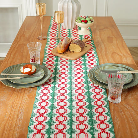 MACT Boho Table Runner with Tassels Home Decorate Christmas Macrame Cotton Linen Woven Table Runner Kitchen Dining Table Party