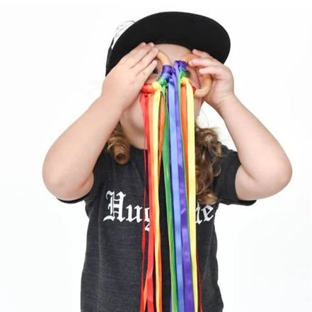 Rainbow Hand Kite Creative Dancing Ribbon Streamer With Wood Ring Wrist Sensory Toys Kids Birthday Party Favors Gifts