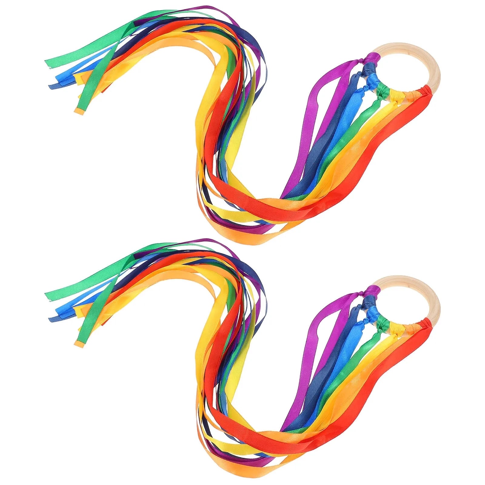 Rainbow Hand Kite Creative Dancing Ribbon Streamer With Wood Ring Wrist Sensory Toys Kids Birthday Party Favors Gifts