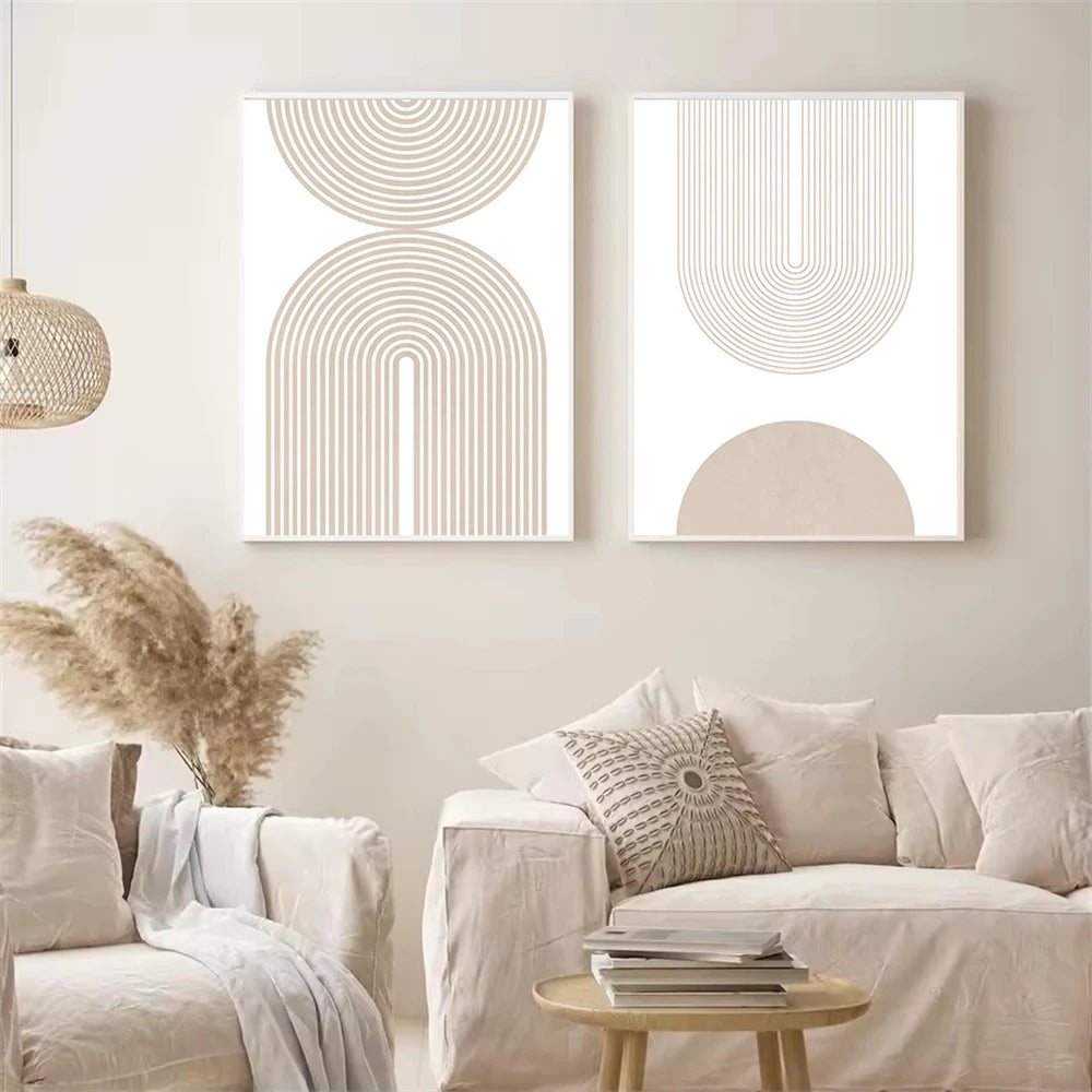 Modern Minimalist Boho Lines Abstract Canvas Painting Geometric Bohemian Beige Posters And Prints Wall Art Picture Bedroom Decor
