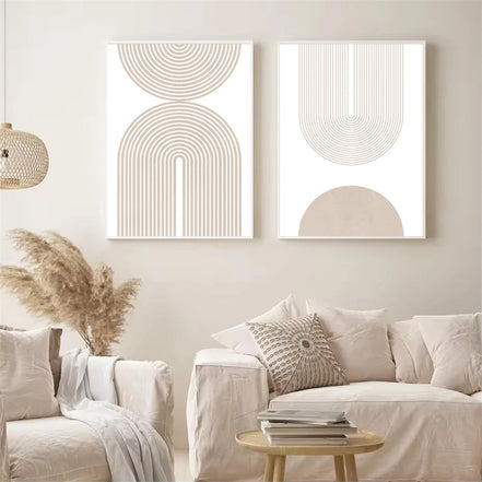 Modern Minimalist Boho Lines Abstract Canvas Painting Geometric Bohemian Beige Posters And Prints Wall Art Picture Bedroom Decor