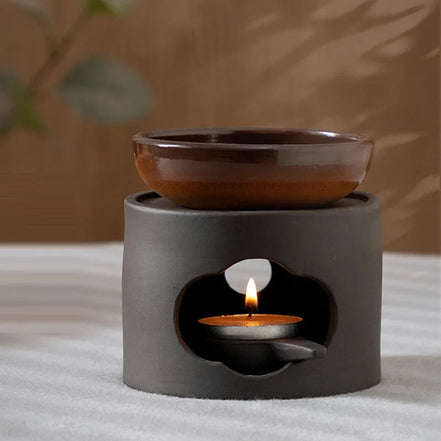 Cinnabar 3 in 1 Coarse Pottery Tea Warmer Ceramic Japanese Style Candle Heating 100ml Reed Diffuser Essential Oil Incense burner