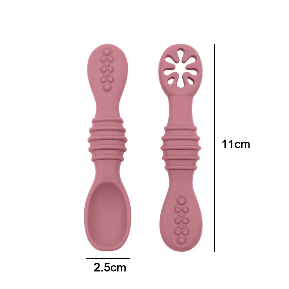 Silicone world 2PCS Baby Learning Spoons Utensils Set Silicone Sticky Spoon Children Cutlery Training Spoon Feeding Tableware