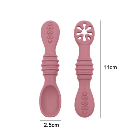 Silicone world 2PCS Baby Learning Spoons Utensils Set Silicone Sticky Spoon Children Cutlery Training Spoon Feeding Tableware