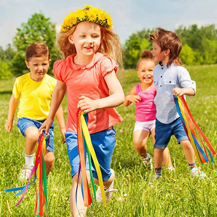 Rainbow Hand Kite Creative Dancing Ribbon Streamer With Wood Ring Wrist Sensory Toys Kids Birthday Party Favors Gifts