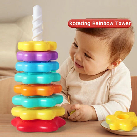 Montessori Rotating Rainbow Tower Baby stacking Puzzle Toys Develop Educational Game Fine Motor Skills Interactive Toys for Kids
