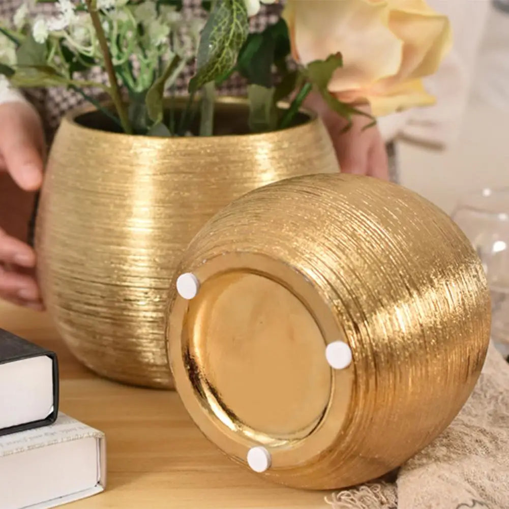 European Gold-Plated Ceramic Flower Pot Succulent Brushed Fleshy Round Vase Living Room Decoration Flower Device