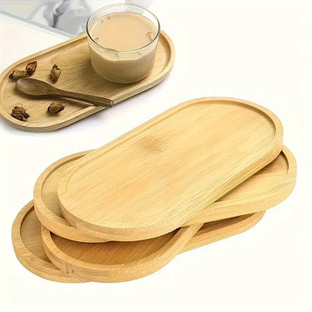 1-4PCS Bamboo Wooden Organizer Tray Oval Rectangular Style for Vanity Bathroom Counter Kitchen Desk Jewelry and Skincare Use