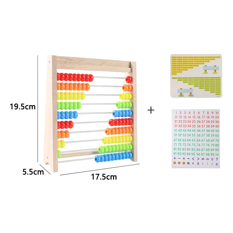 Classic Wooden Educational  Math 10-Row Counting Toy 100 Beads With Counting Sticks Number Alphabet Card Preschool Math Learning