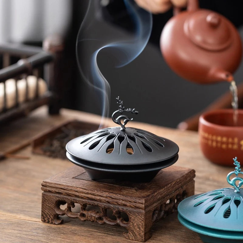 Backflow Incense Holder Retro Zinc Alloy Hollow Fragrance Censer Lucky Deer Incense Burner Home Decor Halloween Decorations