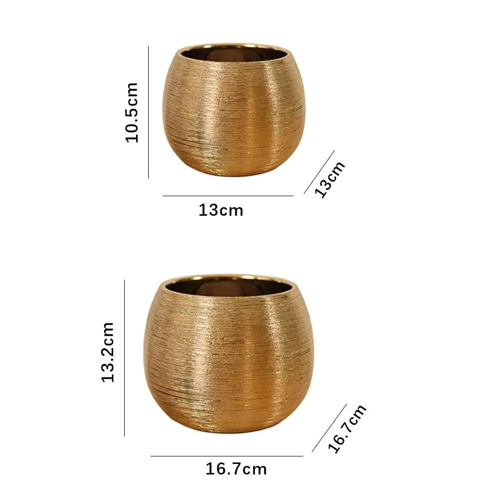 European Gold-Plated Ceramic Flower Pot Succulent Brushed Fleshy Round Vase Living Room Decoration Flower Device