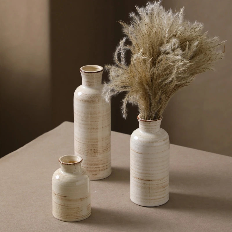 Ceramic Vase Set Nordic Style Decorative Flower Holder Modern Minimalist Home Living Room Tabletop Ornament Art Decoration