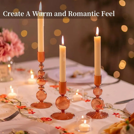 3Pcs/set Glass Candle Holder Unique Tapered Flower Vase Candlestick Romantic Minimalist for Table Centerpiece Home Decor Gift