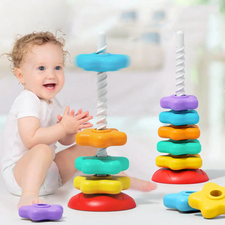 Montessori Rotating Rainbow Tower Baby stacking Puzzle Toys Develop Educational Game Fine Motor Skills Interactive Toys for Kids
