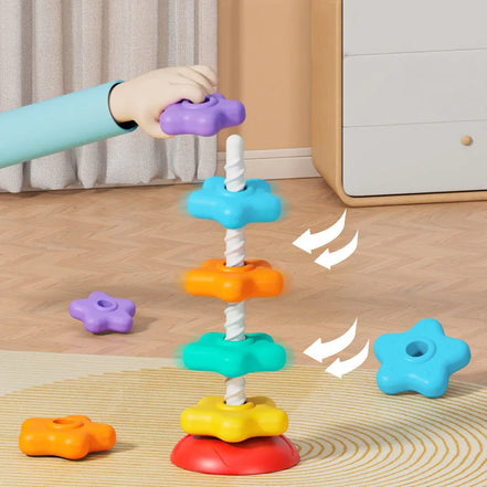 Montessori Rotating Rainbow Tower Baby stacking Puzzle Toys Develop Educational Game Fine Motor Skills Interactive Toys for Kids