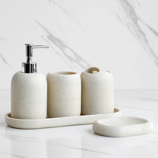 Elegant Bathroom Accessories Set - Beige & Grey