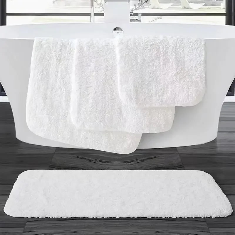 Cotton Bath Mat Hotel Home Long Plush Feet Towel Rugs Thick Anti Slip Bathroom Carpet White Doormat Water Absorbent Floor Mats