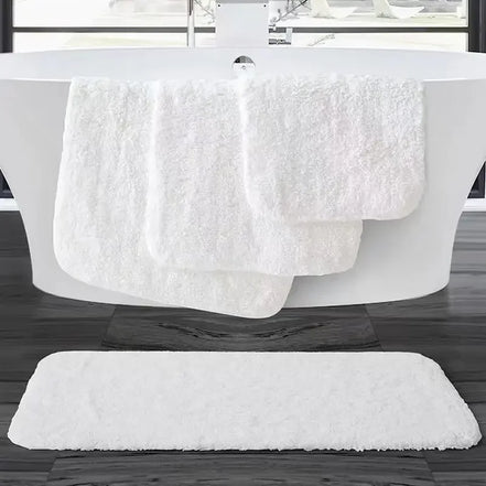 Cotton Bath Mat Hotel Home Long Plush Feet Towel Rugs Thick Anti Slip Bathroom Carpet White Doormat Water Absorbent Floor Mats